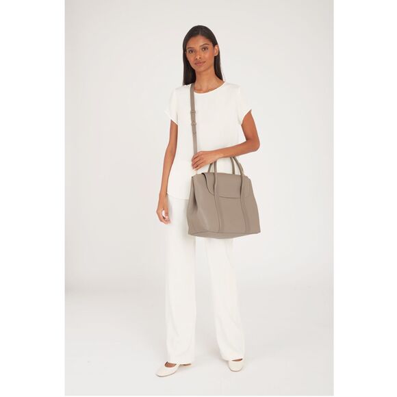 NWOT Cuyana Trapeze Top Handle Satchel Crossbody Strap Leather Stone Grey SAMPLE - Picture 14 of 14